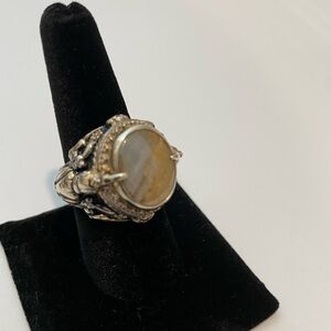 Sterling Silver Yellow-Brown Agate Statement Ring